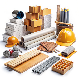Building materials on white background
