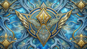 azure background silver & gold asgard pattern