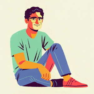 Digital art portrait of Darren Criss. Low-poly style. He's wearing a casual t-shirt and jeans.