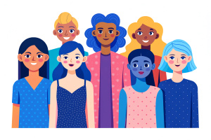 Women of different ethnicities together. Flat vector illustration.