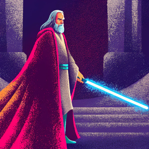 Illustration of Qui-Gon Jinn, Obi-Wan's master, from Star Wars with intricate details