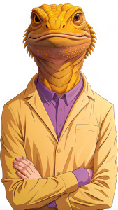 manga style, anime style, Mark zuckerberg whose face half looks like a lizard's face, on a white background