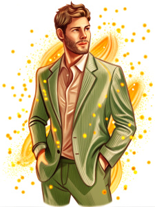 Sketch, full body, Jensen Ackles, pose looking to the side, pretty, face, ultrahandsome, shirt green formal, face clean, smile, illustration, details