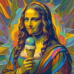 pop art themed Monalisa gelato strain art, pop culture, 90s vibe, vector worn comic book , record cover from 1978 --ar 1:1 --v 6.0