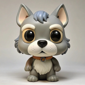 genera un funko pop de perrita gris plata schnauzer