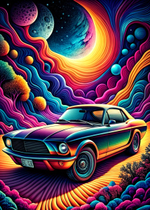  cartoon car Mustang  in Madrid,   ultra detailed   , style pop art, , style watecolor, black background,r eady for print t-shirt, style art fabric, without horse


