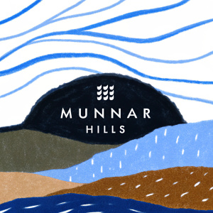 Modern logo design for Munnar Hills. Earthy green tones. Brand name and specifications displayed on a sleek, textured background.