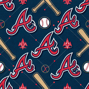 A vibrant wallpaper featuring the Atlanta Braves logo with a repeating pattern. The design includes stylized 'A' letters and baseball bats on a dark navy blue background with red accents.