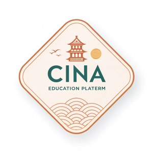Modern, earthy logo design for Cina Education Platform. The logo prominently features a stylized, minimalist icon in warm, muted tones. A clear, readable font complements the design. Overall, the layout is clean and contemporary, suitable for digital platforms and marketing materials.