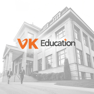 Bold, modern logo design for VK Education. Orange sans-serif font against white background. Simple, clear design for easy recognition.