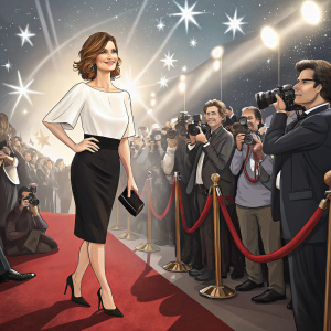 Jeanne Tripplehorn at the star-studded gala. She wears an elegant white blouse and black pencil skirt. Dazzling against a crowd of admirers and flashing cameras.