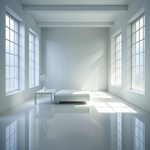 "Create a high-resolution image depicting a minimalist white room adorned with subtle shadows, exemplifying clean lines and simplicity. Emphasize the serene ambiance of the space, with minimal furnishings and decor, allowing the interplay of light and shadow to define its aesthetic. This image is ideal for architectural visualization, interior design inspiration, or artistic compositions celebrating the beauty of minimalism."