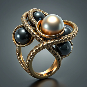 black diamond gold and pearl thin ring