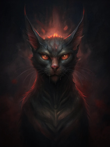 dark art illustration of a demonic cat familliar