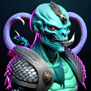 Ouroboros man, a snake biting his tail in armor and skulls
