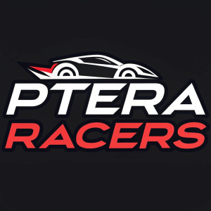 Dynamic logo for 'Ptera Racers', a high-speed racing team. The sleek design features bold, contrasting colors of black, white, and red. The logo exudes speed and power, with sharp edges and a striking font.