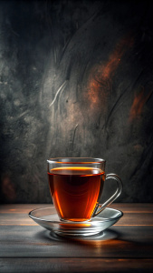 cup of tea on the table dark background