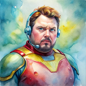 fat iron man as a customer service agent