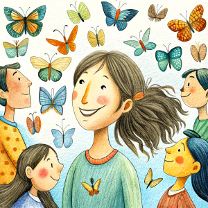 people smile a lot of butterflies flying