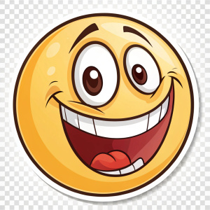 Cartoony emoji sticker featuring a big smile with a light yellow face.
