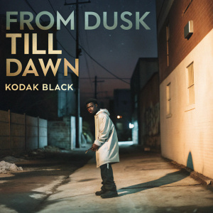 Album art for 'From Dusk Till Dawn' by Kodak Black. Dark alleyway at night, graffiti, shadows, and urban decay. The album title and artist name prominently displayed.