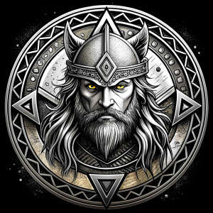 walhalla, viking warrior,  runics face, black work, white backrounds