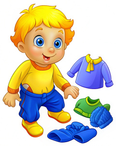 small child dressing, scattered clothes, clothes lying next to each other, white background png
