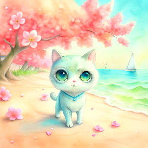 bigeye cute cat on beach ,sakura 