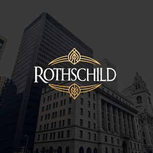 Sophisticated logo design. The name 'Rothschild' in bold, elegant font on a sleek black background. Minimalistic, modern style.