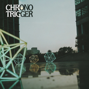 Digital artwork for Chrono Trigger. Vibrant geometric shapes in neon colors on black backdrop. The title 'Chrono Trigger' displayed prominently in the upper left corner