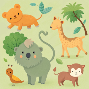 Cute Jungle Animals Vector Set