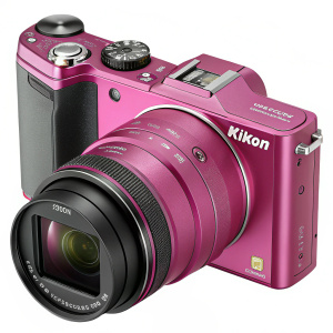 A sleek Nikon COOLPIX digital camera with vibrant pink finish and 20x zoom lens.