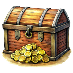 Chest with  wooden coins, China