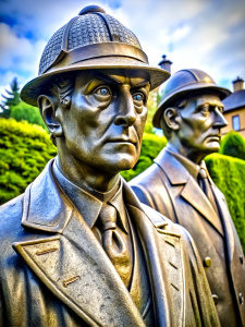 A bronze statue of Sherlock Holmes and Dr. Watson