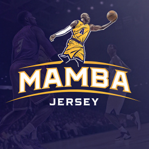 Logo for Mamba Jersey, an online store inspired by Kobe Bryant's Mamba Mentality. Design features a dynamic basketball player mid-stride. Background blurred to highlight the player's motion and the bold 'MAMBA JERSEY' text.