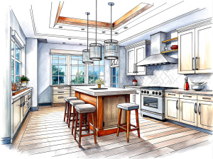 modern kitchen sketch