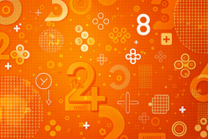 fondo naranja con numeros y simbolos matematicos