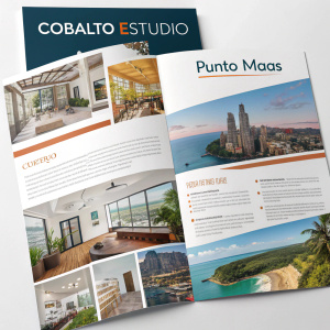 A promotional brochure for Cobalto Estudio and Punto MAAS. Featuring professional design layouts and detailed descriptions of services. Highlighting brand identity design projects.