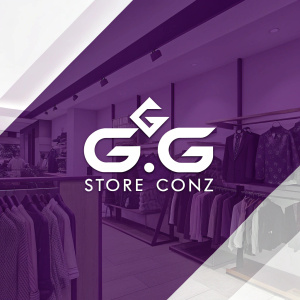 Creative branding for G.G Store Conz. Modern logo with bold purple and white color scheme. Sleek design showcasing the brand name prominently.