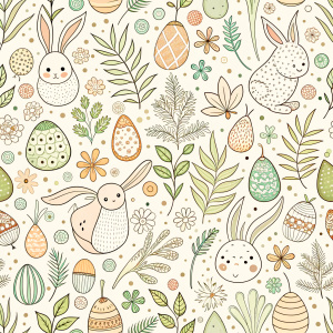 easter minimalist doodles seamless pattern tile, white ground