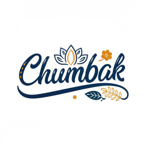 Chumbak's logo design, a mix of traditional Indian aesthetics and modern typography. Dark blue, cursive font with a unique, stylized script. Simple yet striking.