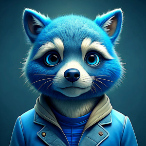 a blue racoon costume photorealistic painting by Alex Petruk APe, cgsociety, photorealism, 2d game art, behance hd, rendered in maya