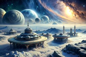 Illustrate a space colony on a planet with extreme weather conditions, using advanced weather manipulation technology to create a habitable environment