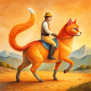 orange cat horseriding