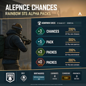 Visual guide to Rainbow Six Siege Alpha Packs feature. Screenshot showcasing detailed information on acquiring Chances and pack operation within the game interface.