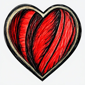 Style stickers. Symbol Heart. Handmade ink drawing ideas, Black and red only. white background , 8K ,vector.