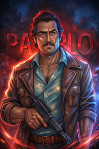 Pablo Escobar with guns down text "Pablo"