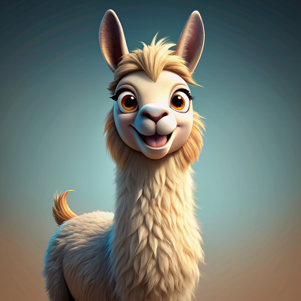 cartoon llama happy face, side shot