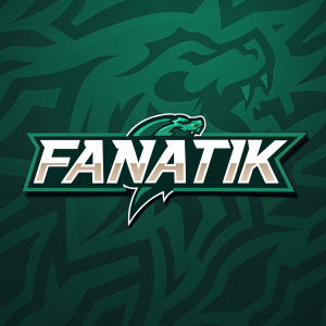 Fanatik logo design. Aggressive font style on dark green background with intricate camouflage patterns.