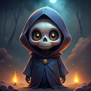 grim reaper, black hood, death, cute, cartoon, kawaii